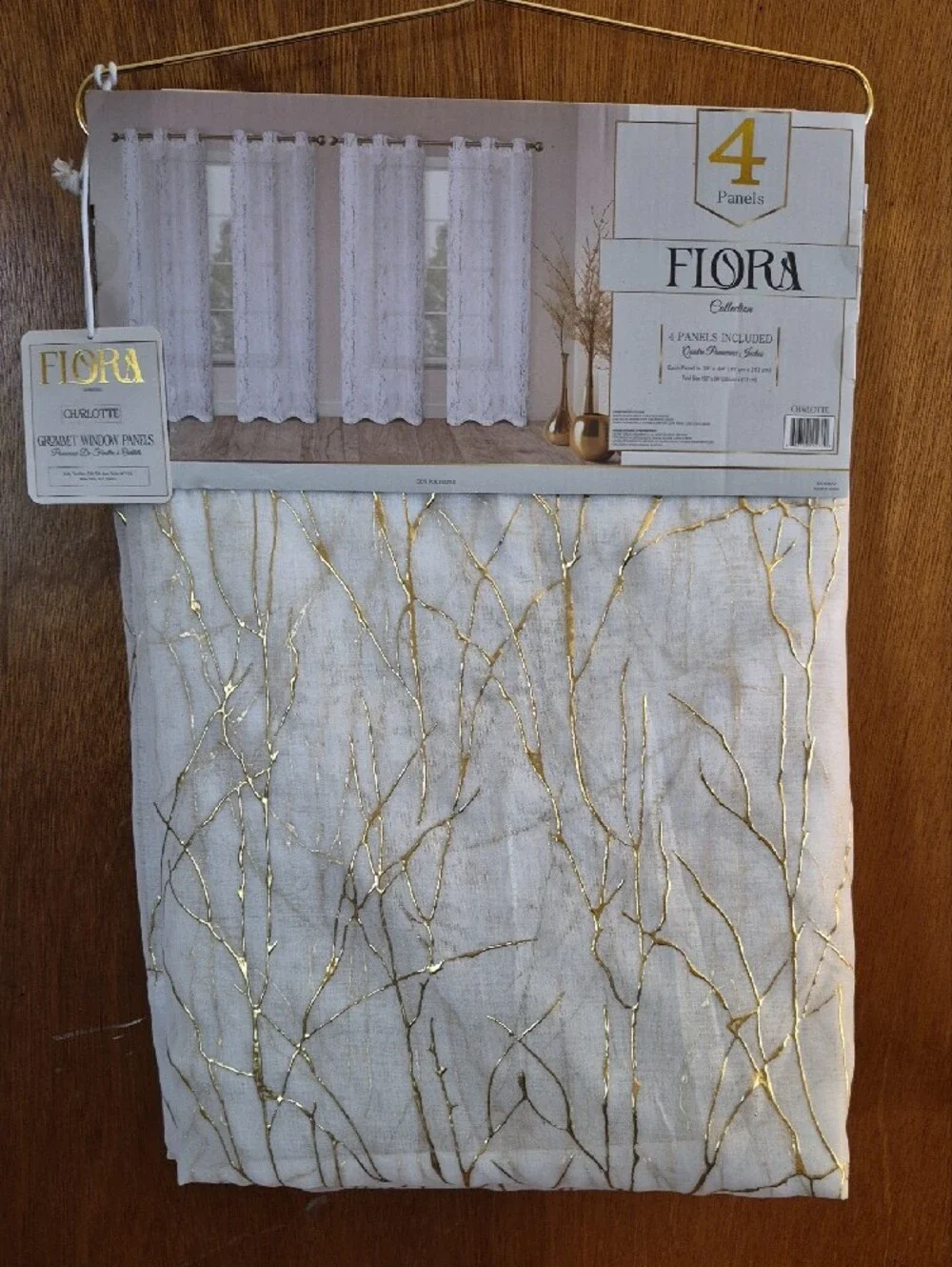 Gold Accent White Grommet Window Panels 4 Panels